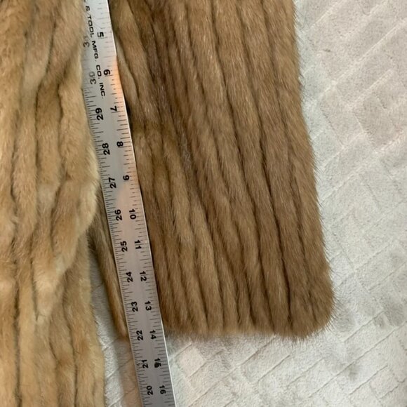 Womens L Mink Fur Coat Brown With Tassel Belt Ribbed Corded Short Length - Picture 14 of 16